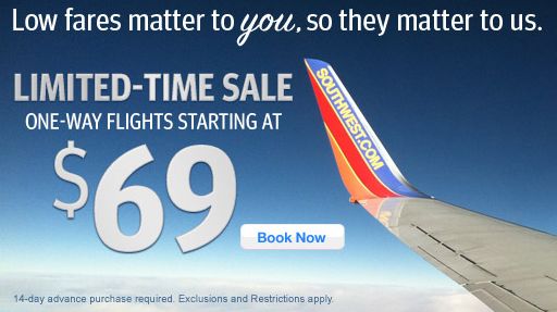 southwest airlines deals $69