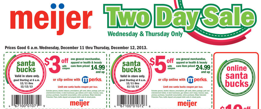 Meijer 2 Day Sale 12/11-12/12 &amp; Santa Bucks