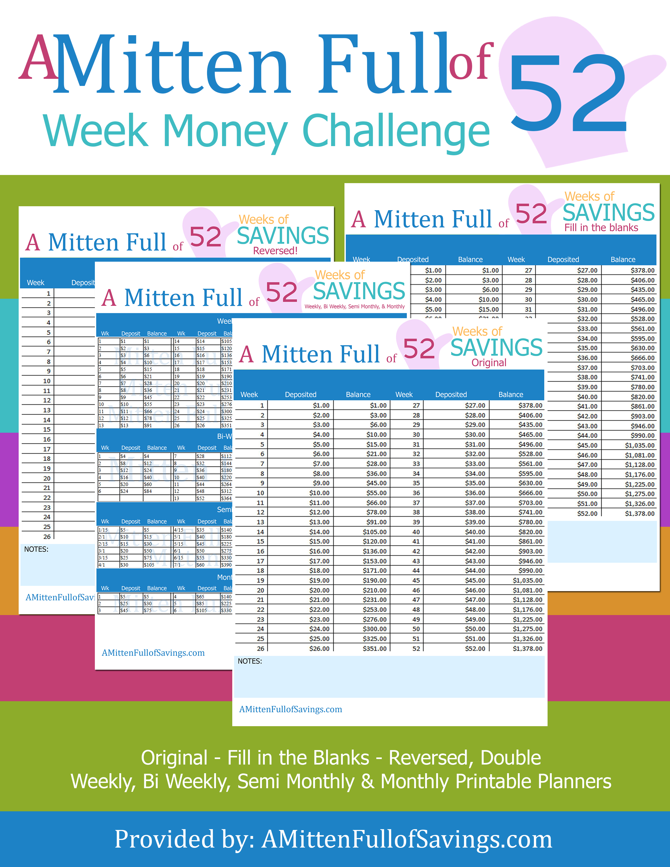 52 Week Double Money Challenge Chart