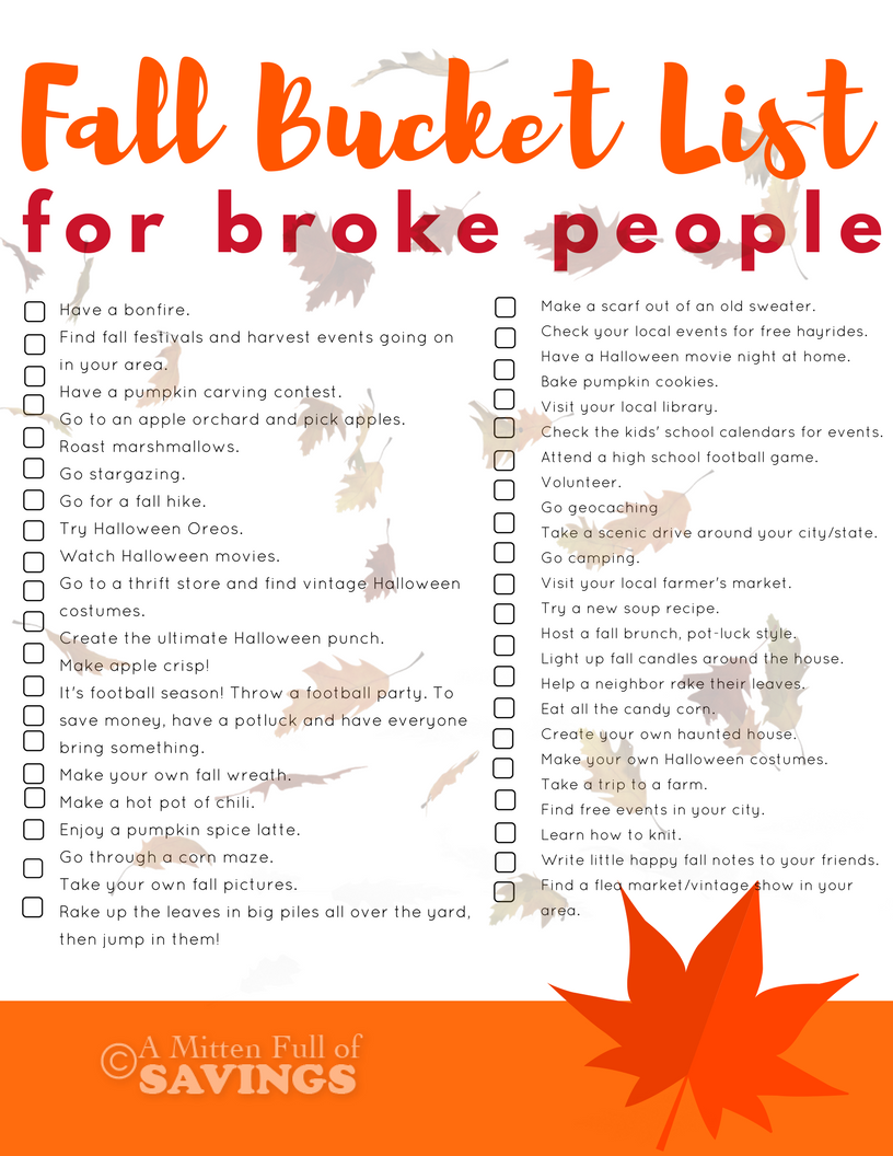 Create the ULTIMATE Fall Bucket List with these ideas. Plus, this is a great bucket list for frugal people, who are looking for free or frugal activities to do this fall. Get our free fall bucket list printable on the blog now.