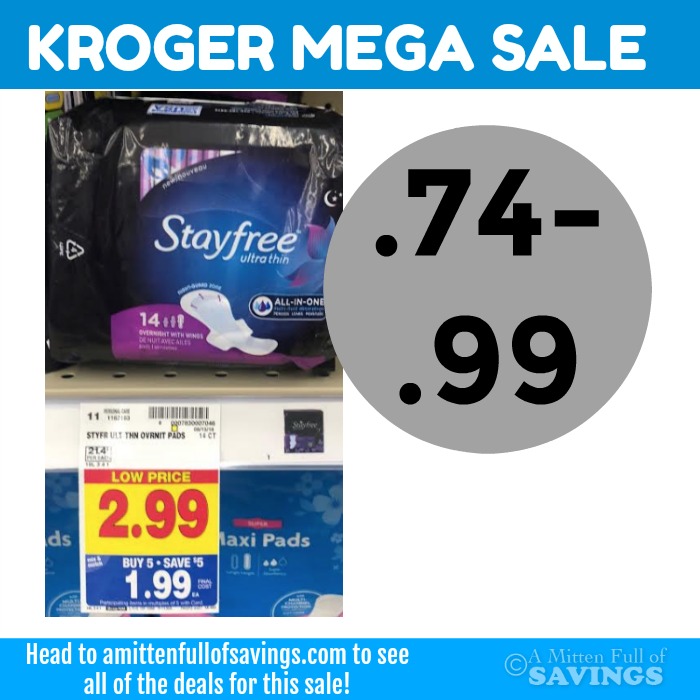 Kroger MEGA: Stayfree Pads .74 -99 cents this week!