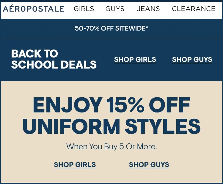 Aeropostale Back To School Sale + 5070 off Sitewide